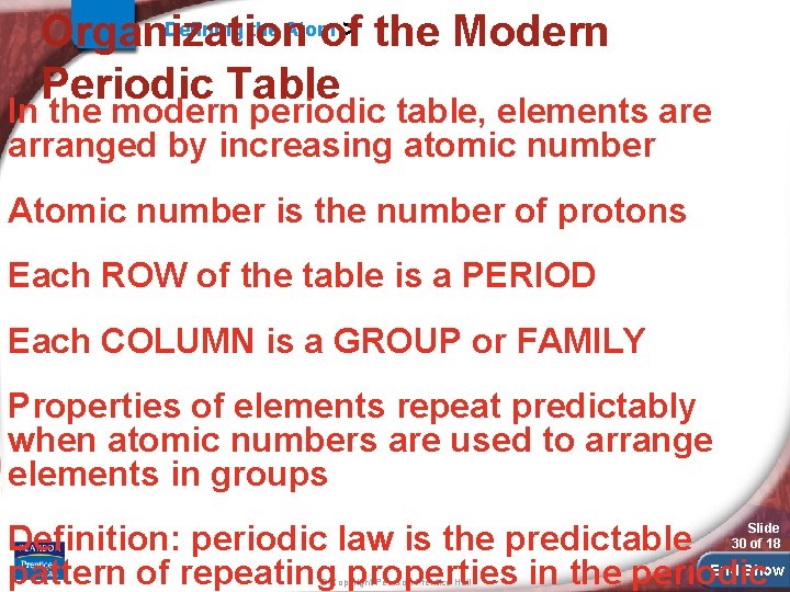 Defining the Atom > Organization of the Modern Periodic Table In the modern periodic
