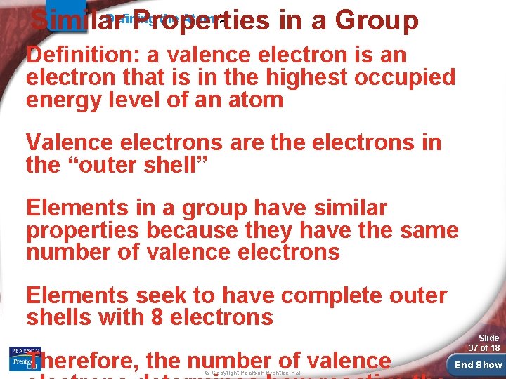 Defining the Atom > Similar Properties in a Group Definition: a valence electron is