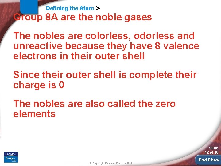 Defining the Atom > Group 8 A are the noble gases The nobles are