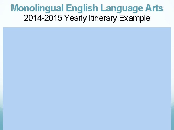 Monolingual English Language Arts 2014 -2015 Yearly Itinerary Example 