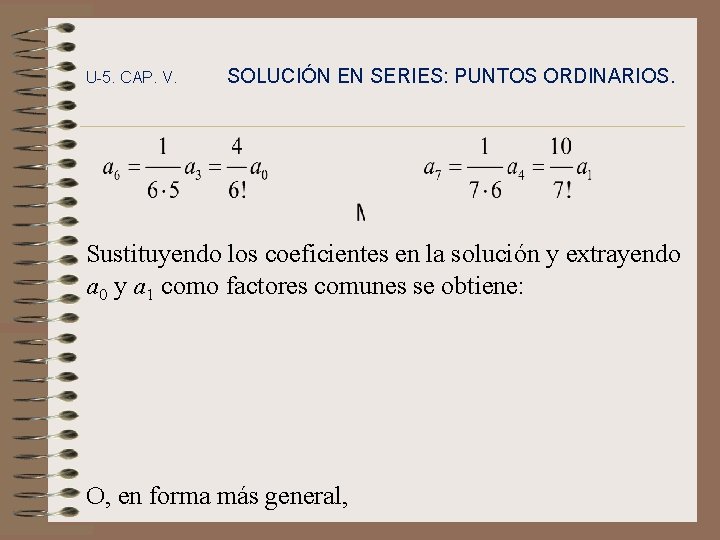 U-5. CAP. V. SOLUCIÓN EN SERIES: PUNTOS ORDINARIOS. Sustituyendo los coeficientes en la solución