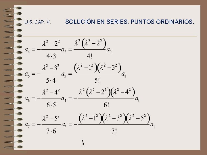 U-5. CAP. V. SOLUCIÓN EN SERIES: PUNTOS ORDINARIOS. 