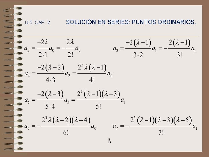 U-5. CAP. V. SOLUCIÓN EN SERIES: PUNTOS ORDINARIOS. 