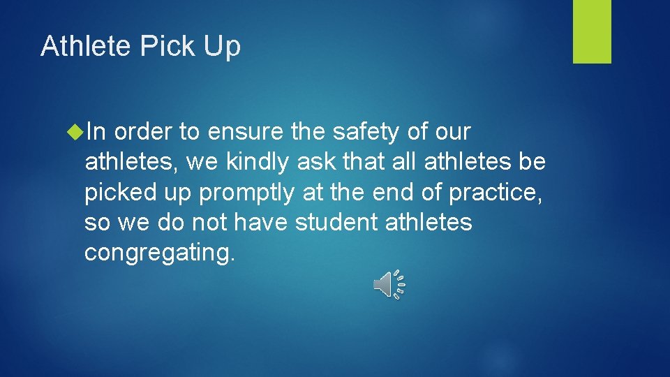 Athlete Pick Up In order to ensure the safety of our athletes, we kindly