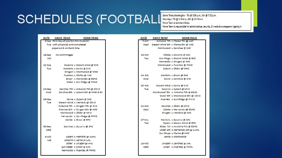 SCHEDULES (FOOTBALL) 