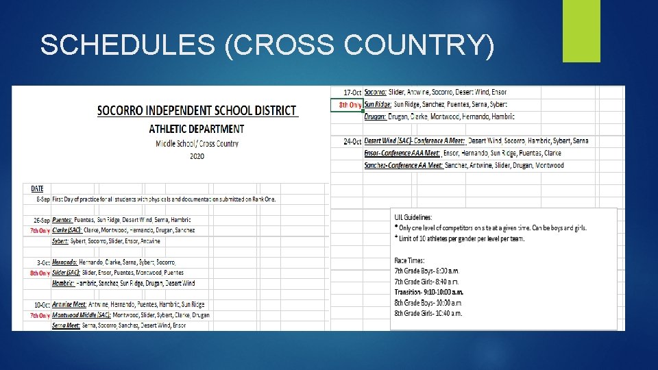 SCHEDULES (CROSS COUNTRY) 