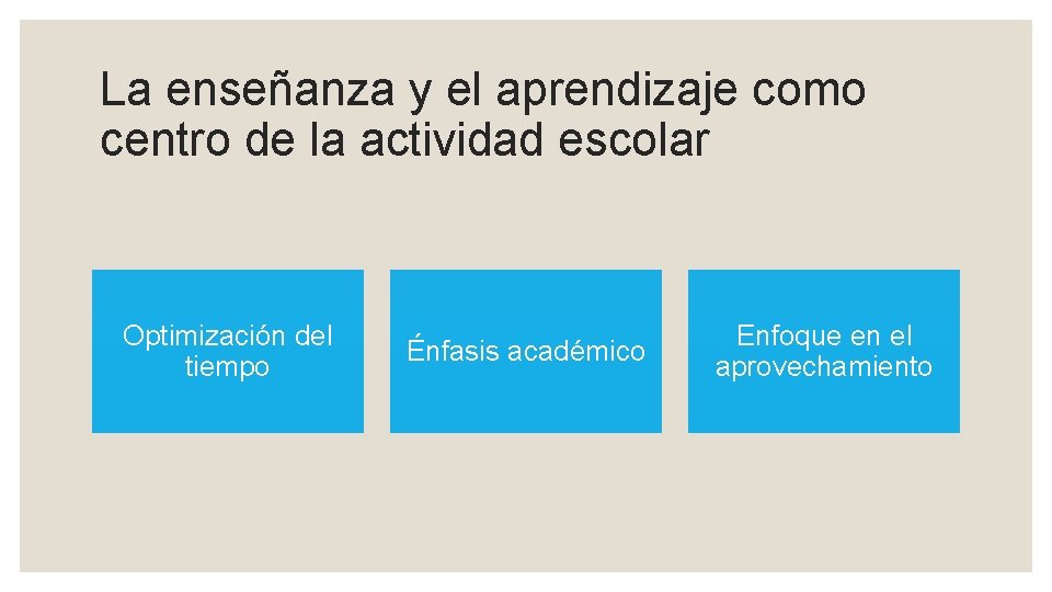 La enseñanza y el aprendizaje como centro de la actividad escolar Optimización del tiempo