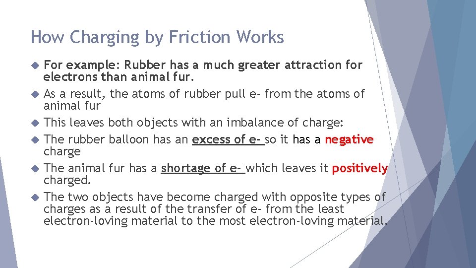 How Charging by Friction Works For example: Rubber has a much greater attraction for