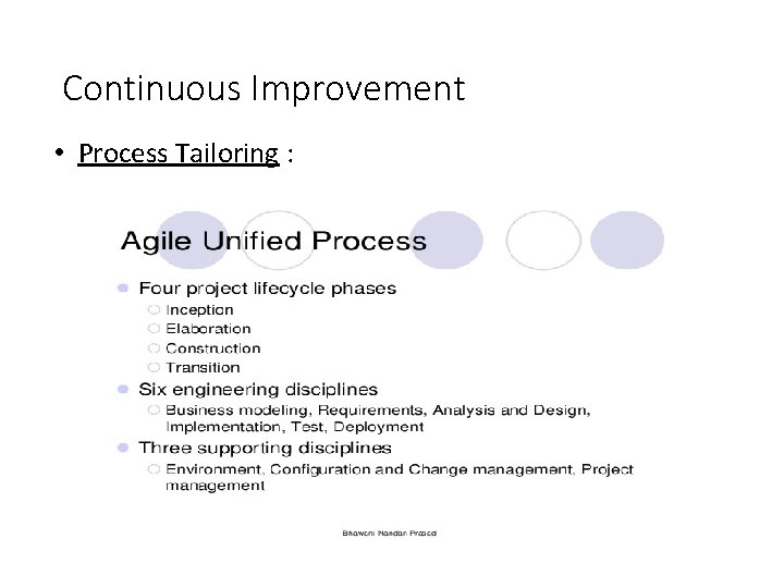 Continuous Improvement • Process Tailoring : 
