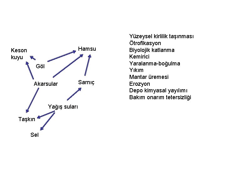 Hamsu Keson kuyu Göl Akarsular Yağış suları Taşkın Sel Sarnıç Yüzeysel kirlilik taşınması Ötrofikasyon