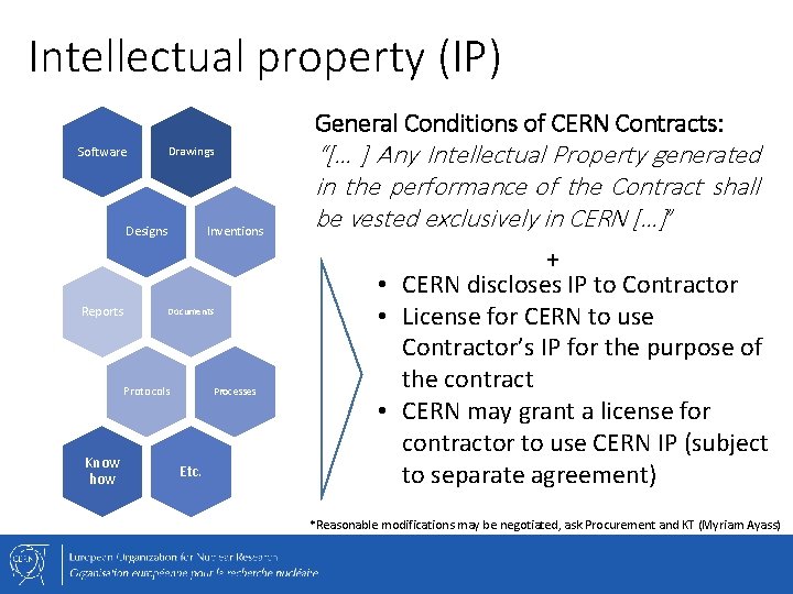 Intellectual property (IP) General Conditions of CERN Contracts: Software Drawings Inventions Designs Reports Documents