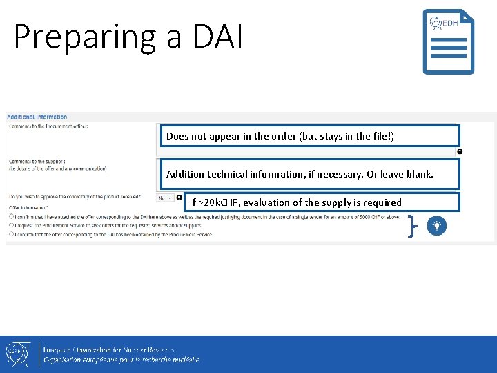 Preparing a DAI Does not appear in the order (but stays in the file!)