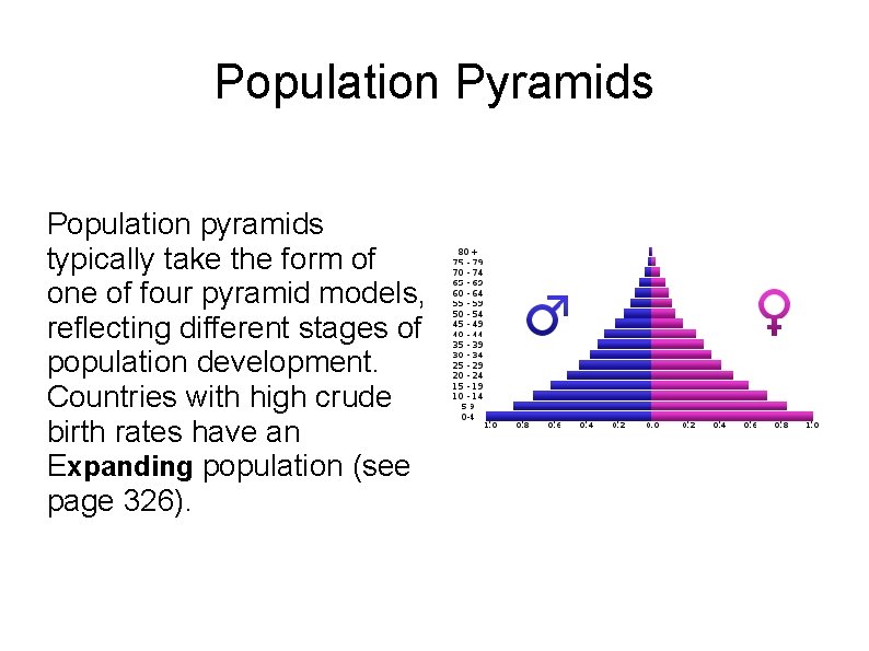 Population Pyramids Population pyramids typically take the form of one of four pyramid models,