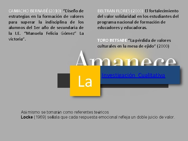 CAMACHO BERNABÉ (2010) “Diseño de estrategias en la formación de valores para superar la