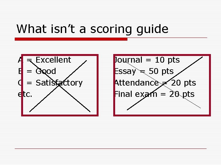 What isn’t a scoring guide A = Excellent B = Good C = Satisfactory