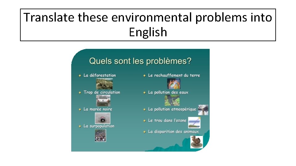 Translate these environmental problems into English 