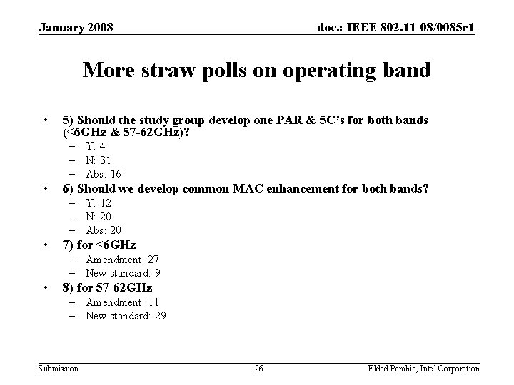 January 2008 doc. : IEEE 802. 11 -08/0085 r 1 More straw polls on