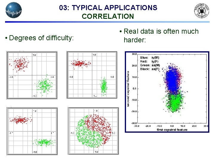 03: TYPICAL APPLICATIONS CORRELATION • Degrees of difficulty: • Real data is often much