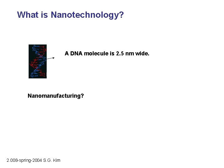 What is Nanotechnology? A DNA molecule is 2. 5 nm wide. Nanomanufacturing? 2. 008