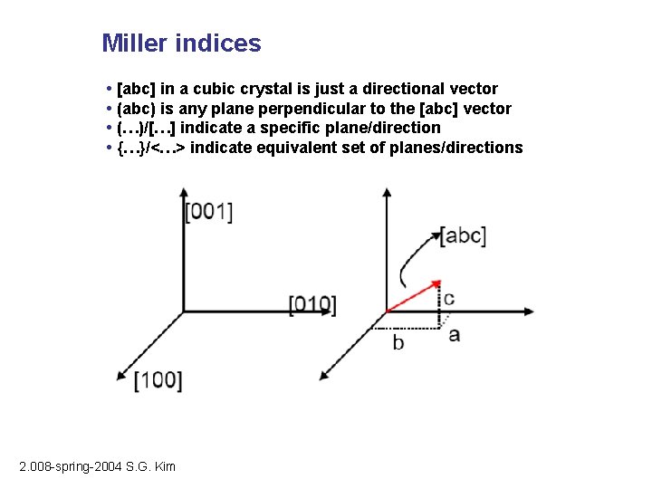 Miller indices • [abc] in a cubic crystal is just a directional vector •