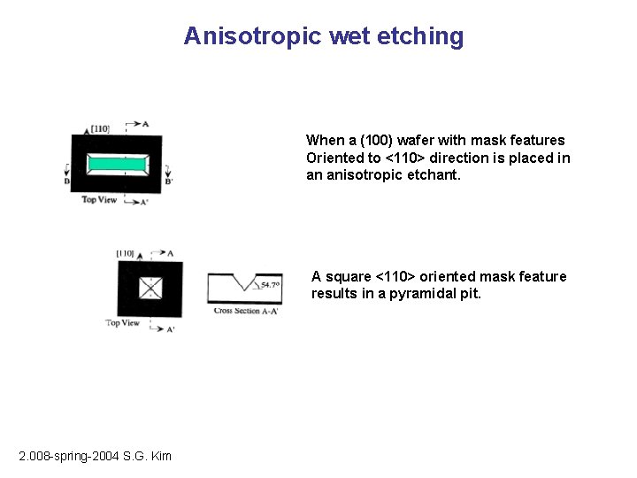 Anisotropic wet etching When a (100) wafer with mask features Oriented to <110> direction