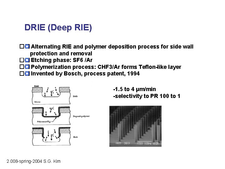 DRIE (Deep RIE) �� Alternating RIE and polymer deposition process for side wall protection