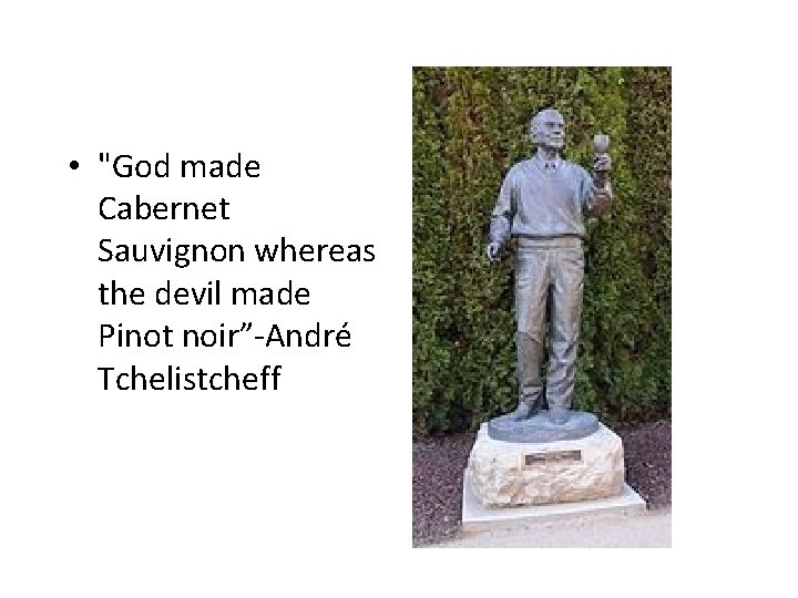  • "God made Cabernet Sauvignon whereas the devil made Pinot noir”-André Tchelistcheff 