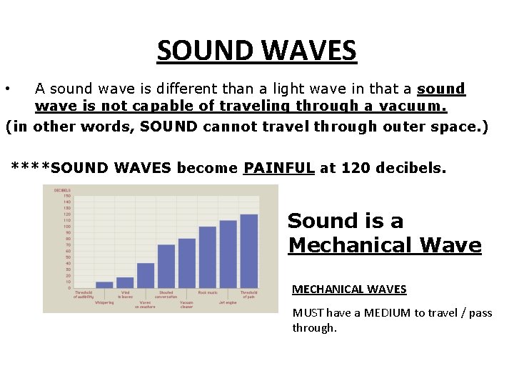 SOUND WAVES A sound wave is different than a light wave in that a