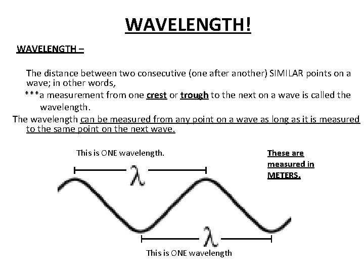 WAVELENGTH! WAVELENGTH – The distance between two consecutive (one after another) SIMILAR points on