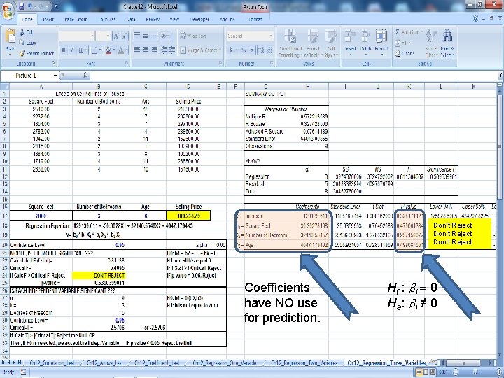 Don’t Reject Coefficients have NO use for prediction. H 0 : b i =