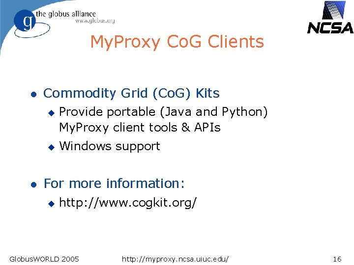 My. Proxy Co. G Clients l Commodity Grid (Co. G) Kits u u l