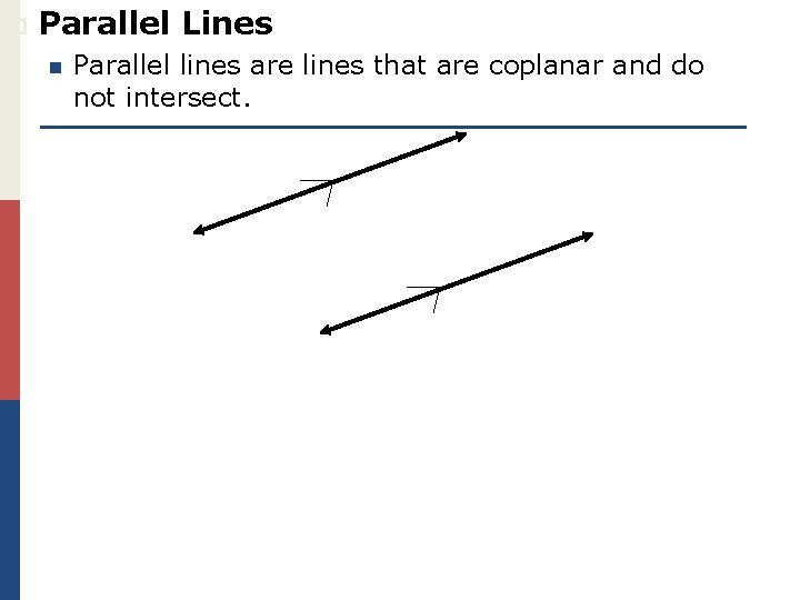 p Parallel Lines n Parallel lines are lines that are coplanar and do not