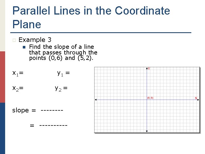 Parallel Lines in the Coordinate Plane p Example 3 n x 1= x 2=