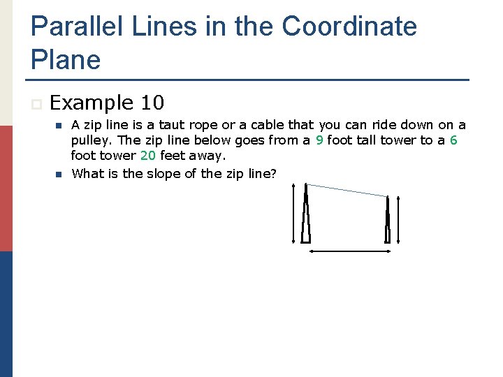 Parallel Lines in the Coordinate Plane p Example 10 n n A zip line