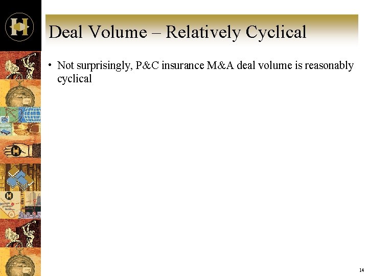 Deal Volume – Relatively Cyclical • Not surprisingly, P&C insurance M&A deal volume is