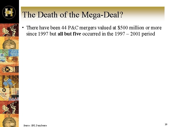 The Death of the Mega-Deal? • There have been 44 P&C mergers valued at