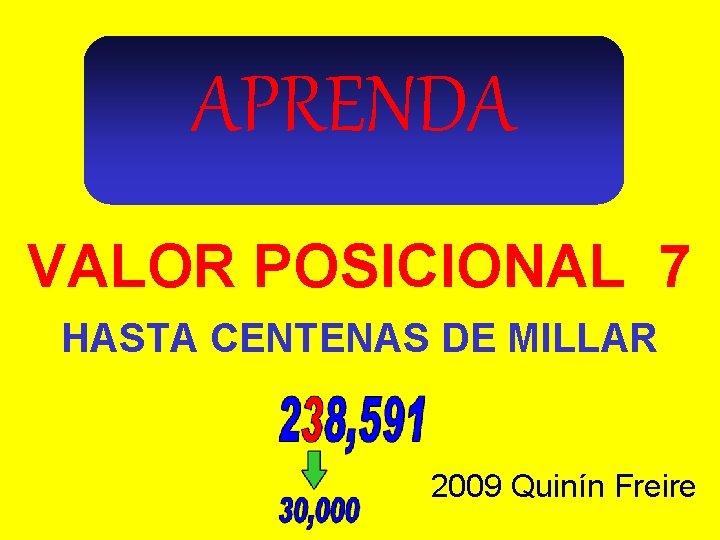 APRENDA VALOR POSICIONAL 7 HASTA CENTENAS DE MILLAR 2009 Quinín Freire 