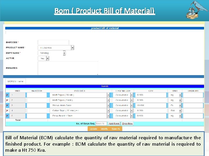 Bom ( Product Bill of Material) Bill of Material (BOM) calculate the quantity of