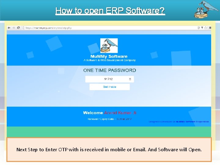 How to open ERP Software? Next Step to Enter OTP with is received in