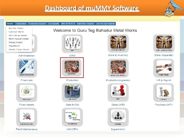 Dashboard of mu. MMY Software 