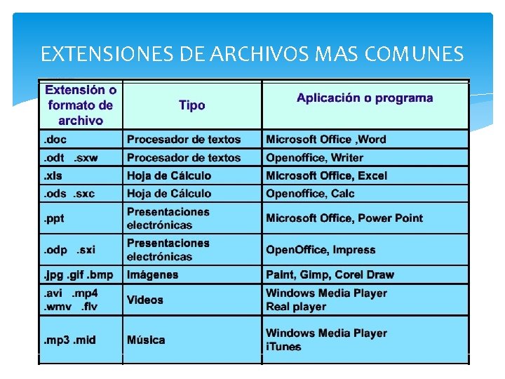 EXTENSIONES DE ARCHIVOS MAS COMUNES 