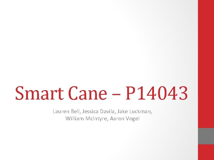 Smart Cane – P 14043 Lauren Bell, Jessica Davila, Jake Luckman, William Mc. Intyre,