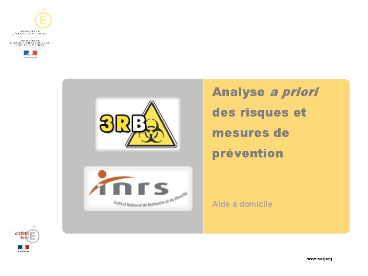 Analyse a priori des risques et mesures de prévention Aide à domicile Année 2012/2013