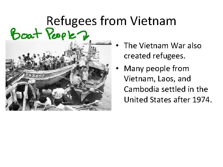 Refugees from Vietnam • The Vietnam War also created refugees. • Many people from