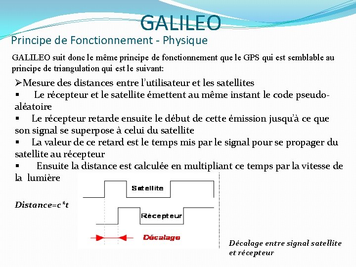 GALILEO Principe de Fonctionnement - Physique GALILEO suit donc le même principe de fonctionnement