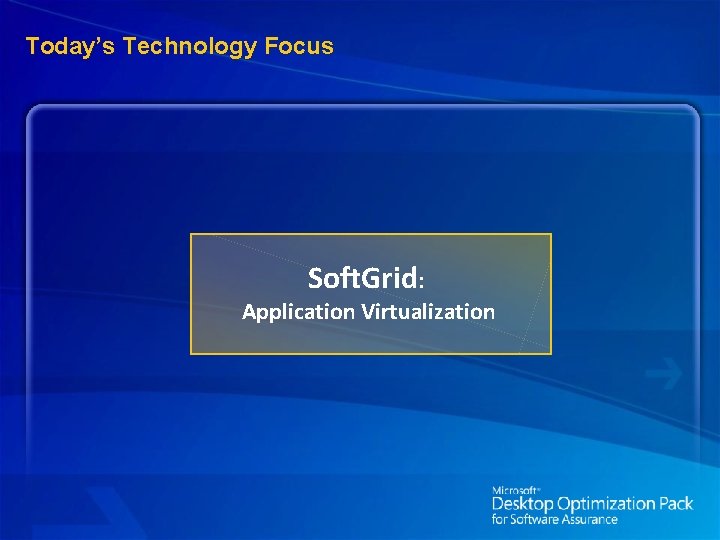 Today’s Technology Focus Soft. Grid: Application Virtualization 