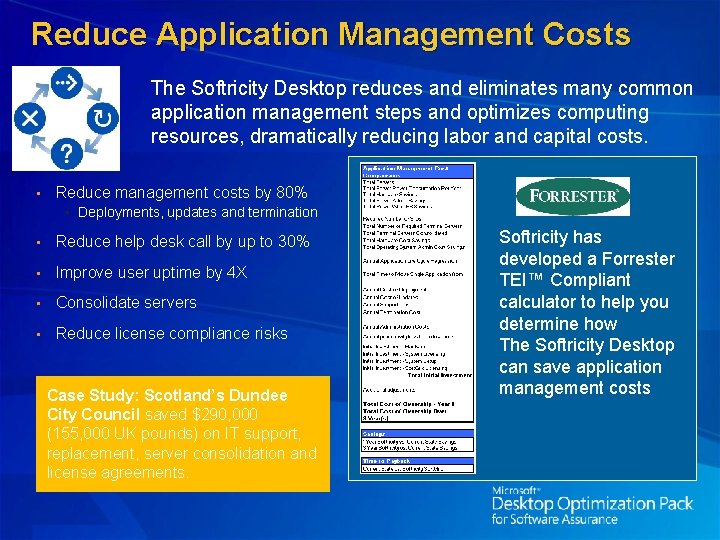 Reduce Application Management Costs The Softricity Desktop reduces and eliminates many common application management