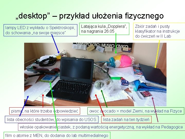 „desktop” – przykład ułożenia fizycznego lampy LED z wykładu o Spektroskopii, do schowania „na