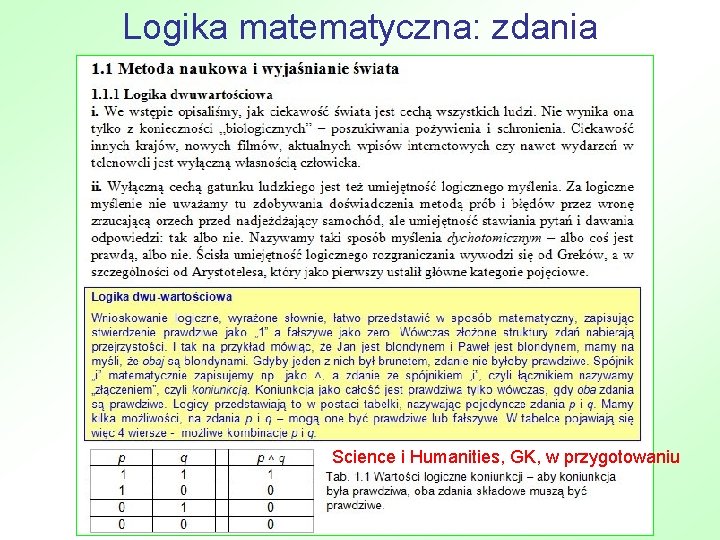 Logika matematyczna: zdania Science i Humanities, GK, w przygotowaniu 