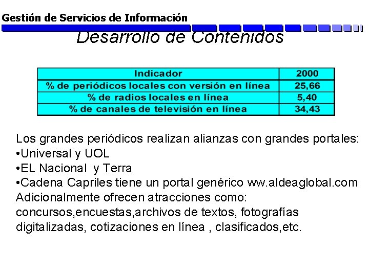 Gestión de Servicios de Información Desarrollo de Contenidos Los grandes periódicos realizan alianzas con